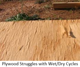 Plywood separation from wet/dry cycles
